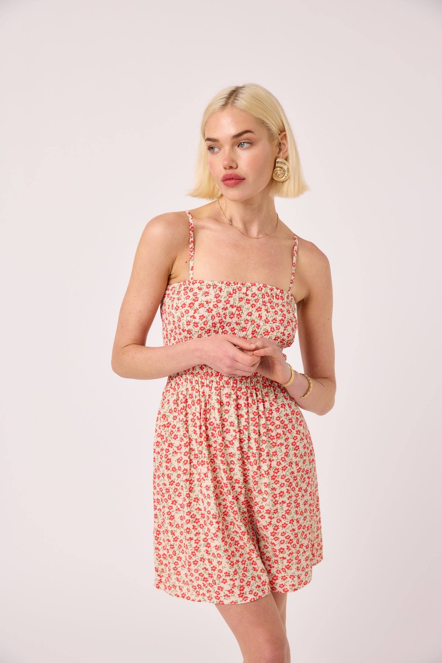 Amaya Mini Shirred Strap Dress